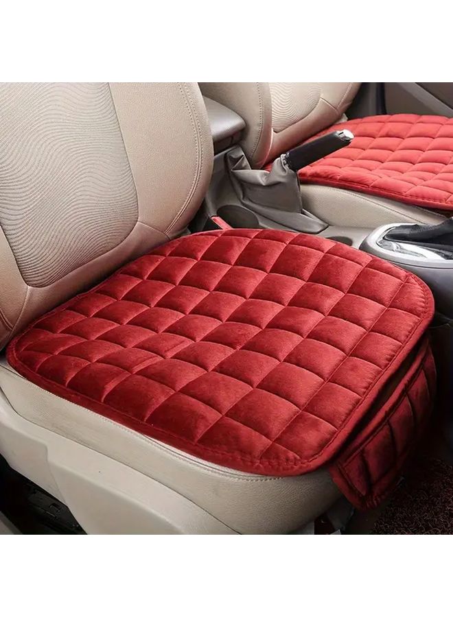 Beige 2pcs Universal Soft Plush Car Seat Cover Winter Warm Anti Slip Breathable - Image 3